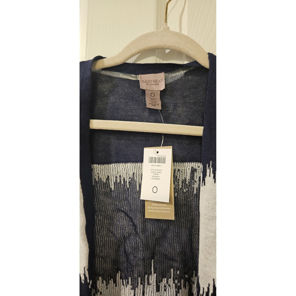 Chico's Kadie Cardi Jacket Static Wave Navy White Cotton Cardigan 0 NWT Small - Picture 2 of 6
